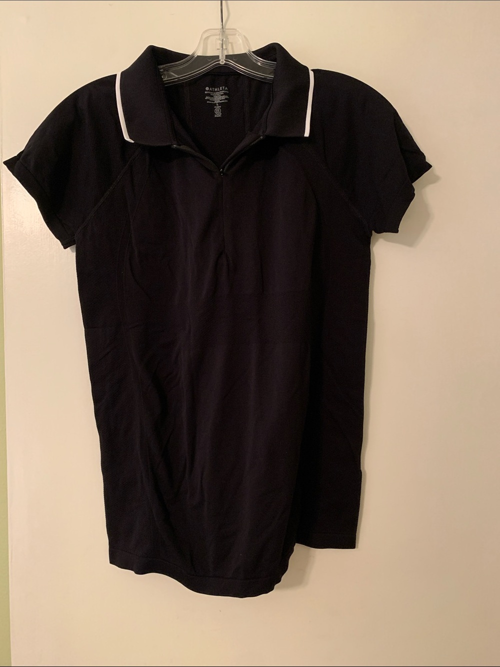 Athleta Black Polo Shirt with White Collar Trim